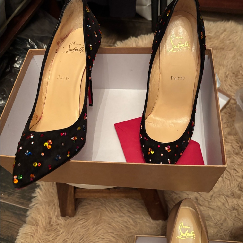Christian Louboutin Black Heels with Colorful Embellishments